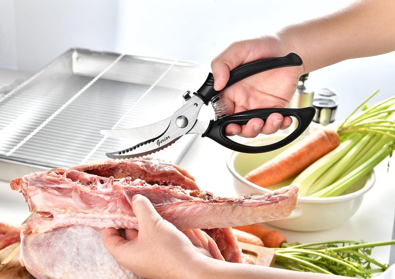 Gerior Heavy Duty Poultry Shears - Kitchen Scissors for Cutting Chicken, Poultry, Game, Meat - Chopping Vegetable - Spring Loaded - Image 4