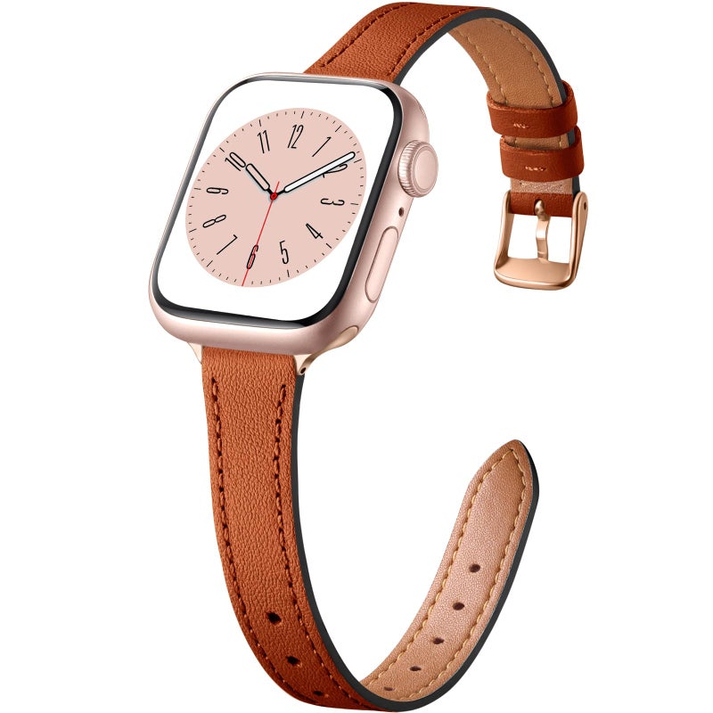 Charlam Compatible with Apple Watch Bands for Women 41mm 40mm 38mm 42mm 44mm 45mm 46mm, Top Grain Soft Leather Bands Slim Wristband for iWatch SE, iWatch Series 10 9 8 7 6 5 4 3 2 1, London Tan/Gold - Image 1