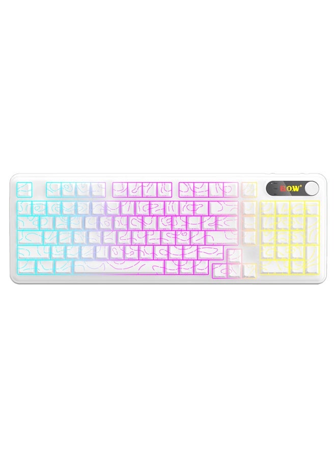 B.o.w Hangshi K920 Contour Engraved Wired And Wireless Bluetooth Tri-mode Mechanical Gaming Rgb Backlit Keyboard White