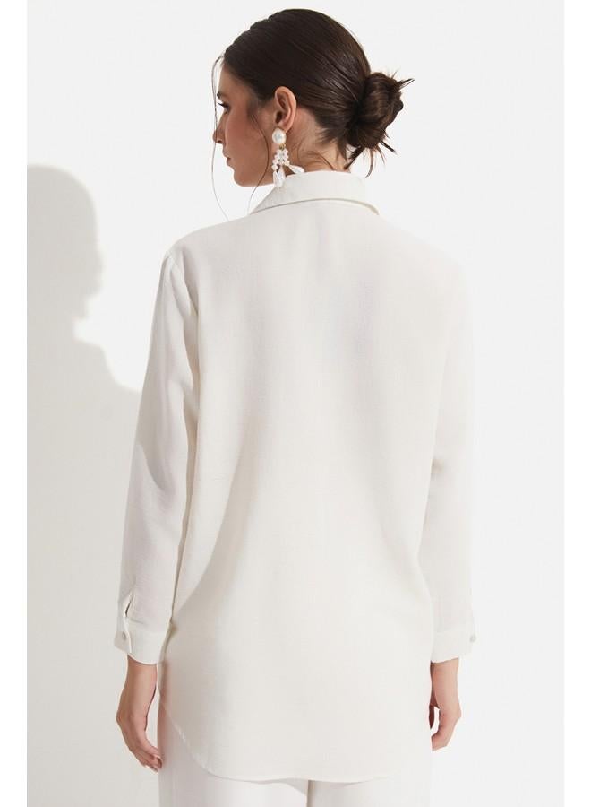 جون قميص نسائي مطرز بتفاصيل واسعة من جوني - لون إكرو - Image 5