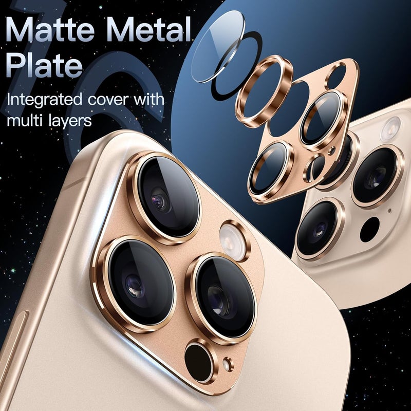 Jetech Camera Lens Protector for iPhone 16 Pro 6.3-Inch and iPhone 16 Pro Max 6.9-Inch, Full Coverage 9H Tempered Glass Ring Cover, Matte Metal Plate, Case Friendly, 1-Pack (Desert Titanium) - Image 3