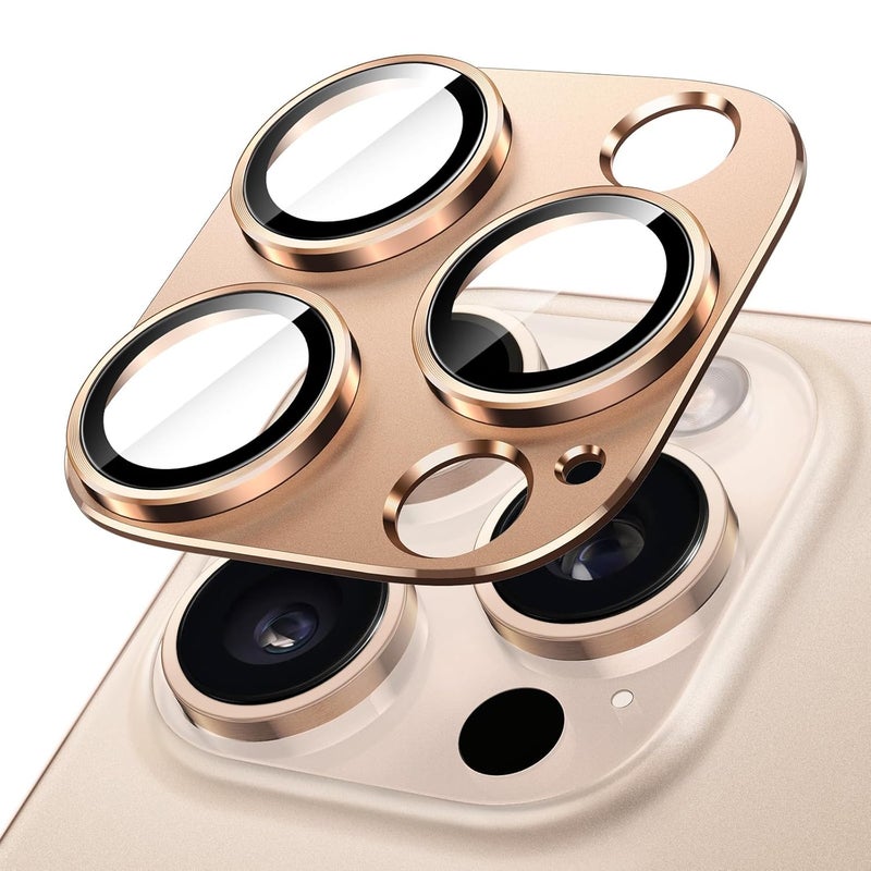 Jetech Camera Lens Protector for iPhone 16 Pro 6.3-Inch and iPhone 16 Pro Max 6.9-Inch, Full Coverage 9H Tempered Glass Ring Cover, Matte Metal Plate, Case Friendly, 1-Pack (Desert Titanium) - Image 1