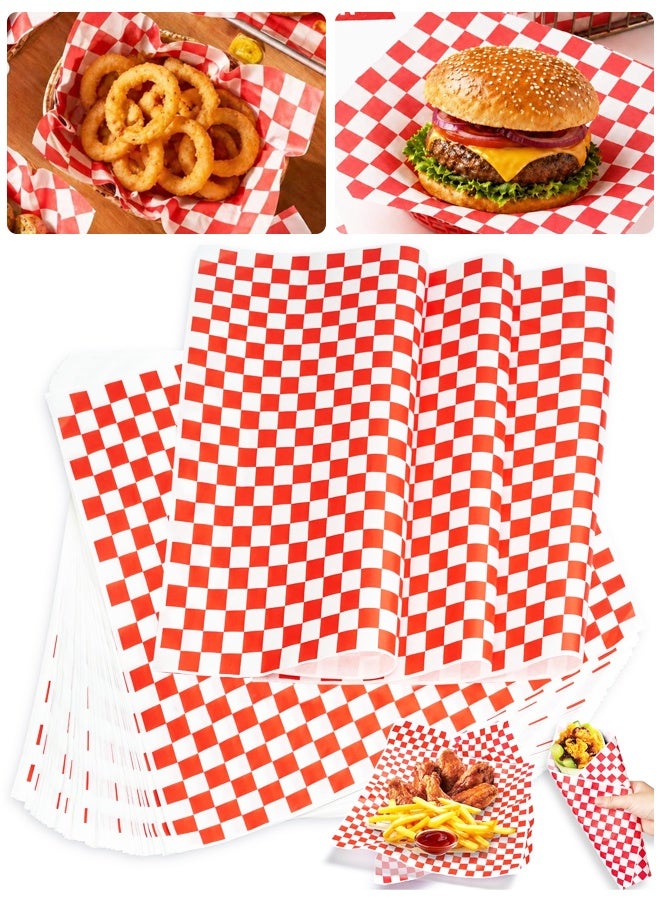7x7 Inch Red White Checkered Grease Resistant Wax Paper Food Sandwich Basket Liner For BBQ Picnic Festival(100PCS) - Image 1