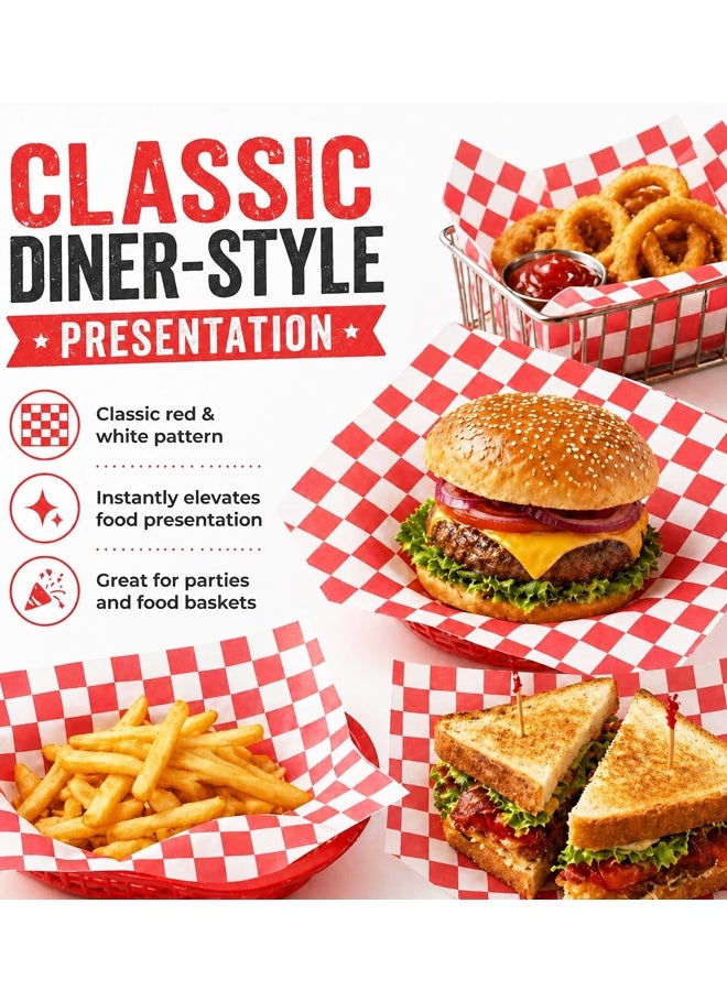 7x7 Inch Red White Checkered Grease Resistant Wax Paper Food Sandwich Basket Liner For BBQ Picnic Festival(100PCS) - Image 4