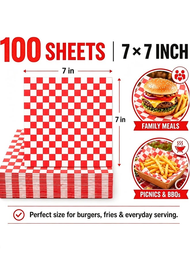 7x7 Inch Red White Checkered Grease Resistant Wax Paper Food Sandwich Basket Liner For BBQ Picnic Festival(100PCS) - Image 2