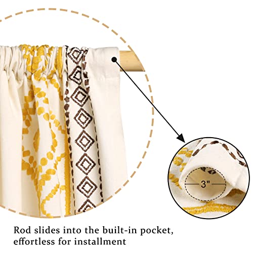 ColorBird Boho Curtains 2 Panels Set for Living Room,63 Inch Length Embroidery Cotton Linen Rod Pocket Drapes for Bedroom Dining Room(52" W x 63" L, Yellow) - Image 4