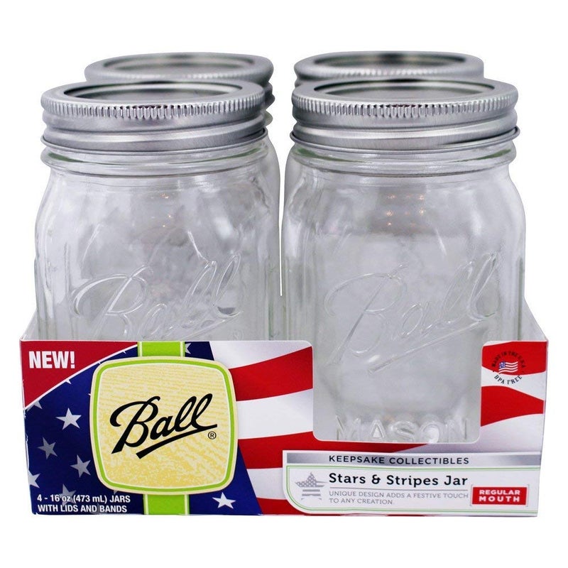 Ball Keepsake USA Stars and Stripes Regular Mouth Canning Jars 1 pt. 4 pk - Image 1