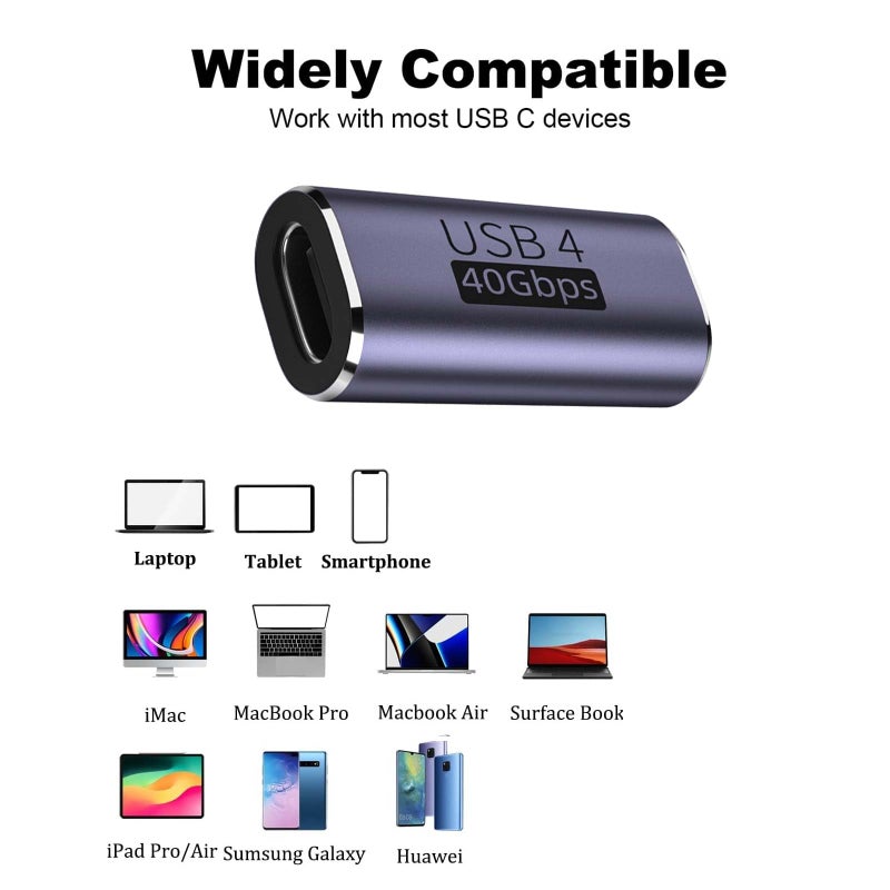 TFAK 3pack usbc Female to Female Adapter - USB C Coupler with 240W Fast Charging & 40Gbps Data Transfer, Type c Extender with 8k@60hz Video, Compatible for MacBook, ipad, Thunderbolt 4/3 - Image 2