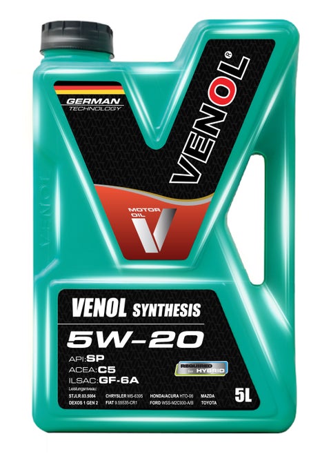 VENOL SYNTHESIS 5W-20 Full Synthetic Motor Oil – API SP, ACEA C5, ILSAC GF-6A – Hybrid-Ready – 5 Liters