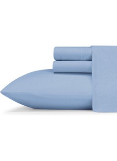 Eddie Bauer Eddie Bauer | Solid Collection| 4-Piece Jersey Knit Sheet Set - Breathable Bedding, Ultra-Soft and Stretchy for Comfort, Queen, Blue  - Image 1