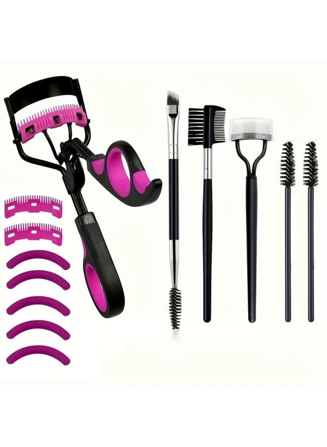 13 Piece Set Black Red Eyelash Eyebrow Care Kit With Curler Brushes Combs - Image 1