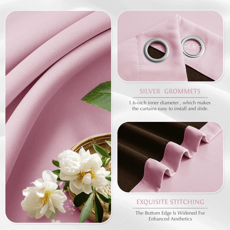 Beauoop Pink 100% Blackout Curtains 84 Inch Long 2 Panels for Bedroom Living Room Solid Room Darkening Thermal Insulated Soundproof Energy Saving Grommet Top Window Treatment Drapes, 52x84 2 Set - Image 3