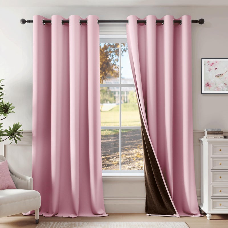 Beauoop Pink 100% Blackout Curtains 84 Inch Long 2 Panels for Bedroom Living Room Solid Room Darkening Thermal Insulated Soundproof Energy Saving Grommet Top Window Treatment Drapes, 52x84 2 Set - Image 1