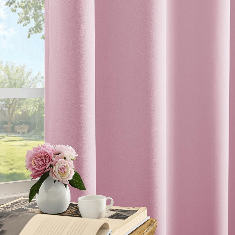 Beauoop Pink 100% Blackout Curtains 84 Inch Long 2 Panels for Bedroom Living Room Solid Room Darkening Thermal Insulated Soundproof Energy Saving Grommet Top Window Treatment Drapes, 52x84 2 Set - Image 4
