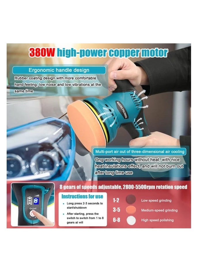 Generic - Electric Car Polisher Machine 1250V with Adjustable Sandpaper, Wool Pad, Sponge Pad, Cloth Bonnet Pad and 8 Gears Speed Polish Waxing Tools for Car, Furniture, Shoes Accessories - Image 1