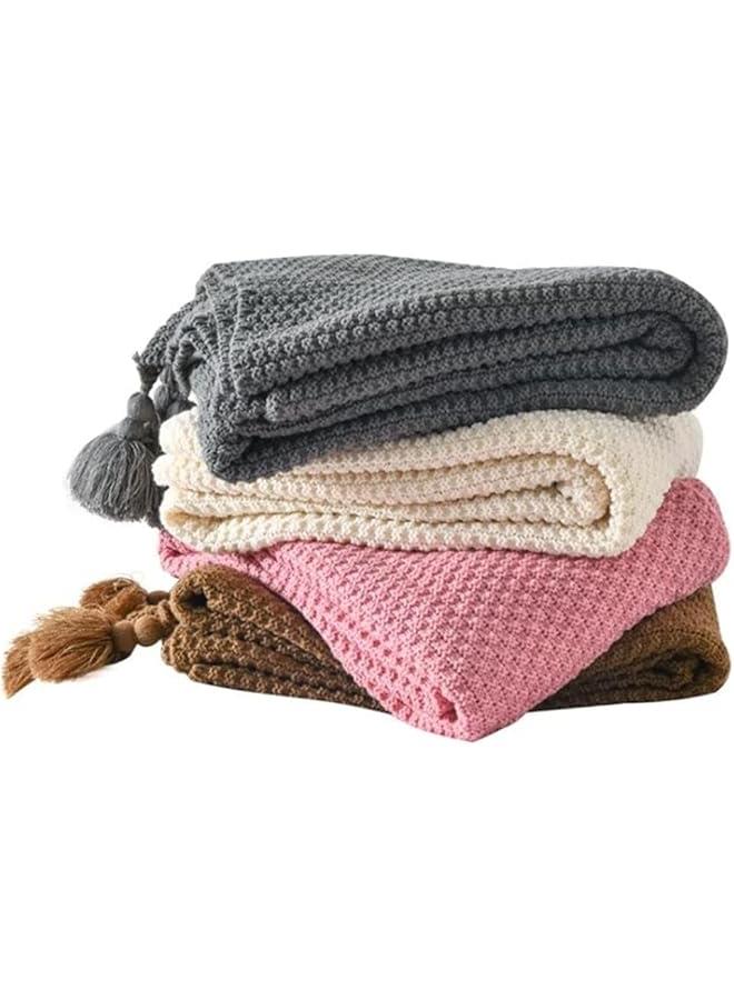 HOOKOR Knitted Throw Blankets, Cozy Lightweight Decorative Throw, Warm Woven Blanket with Tassels for Couch Sofa, Bed and Living Room, All Seasons Suitable for Women, Men and Kids (Grey, 120X150cm) - Image 2