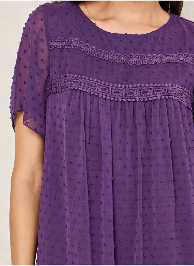 Styli Dobby Round Neck Shift Midi Dress