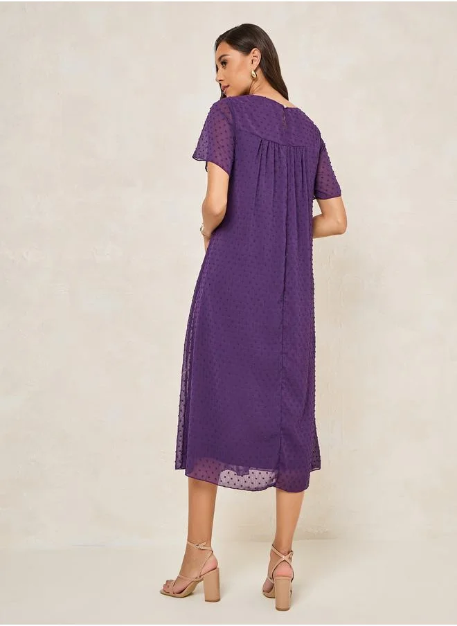 Styli Dobby Round Neck Shift Midi Dress