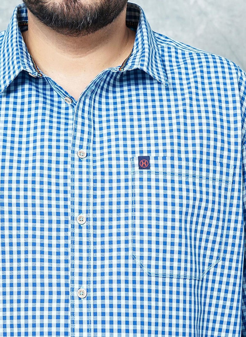HardSoda Plus Size Blue Checked Cotton Blend Shirt - Image 5