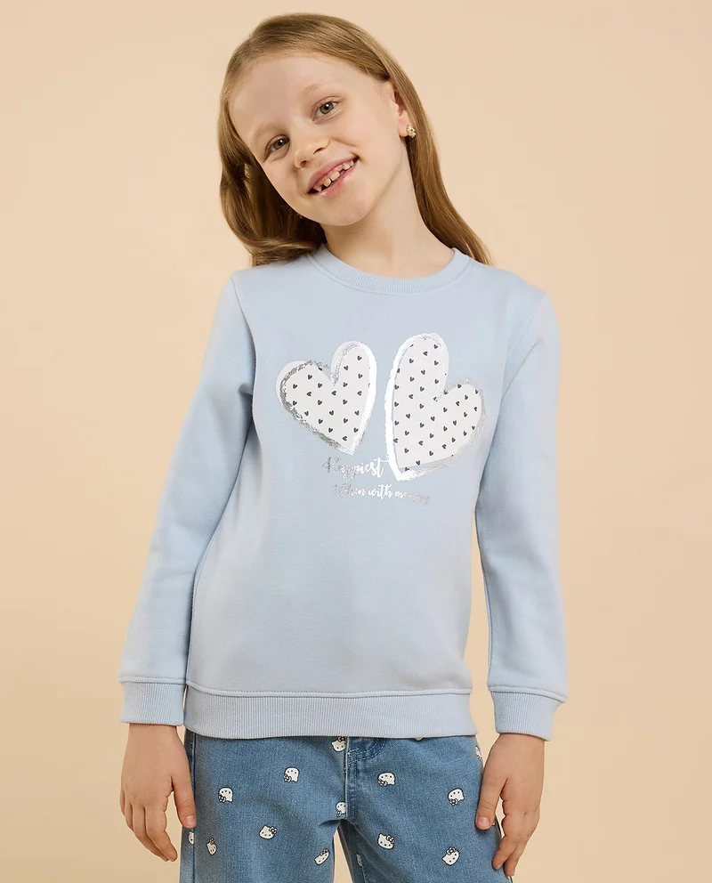 أر أند بي Graphic Print Sweatshirt with Crew Neck and Long Sleeves