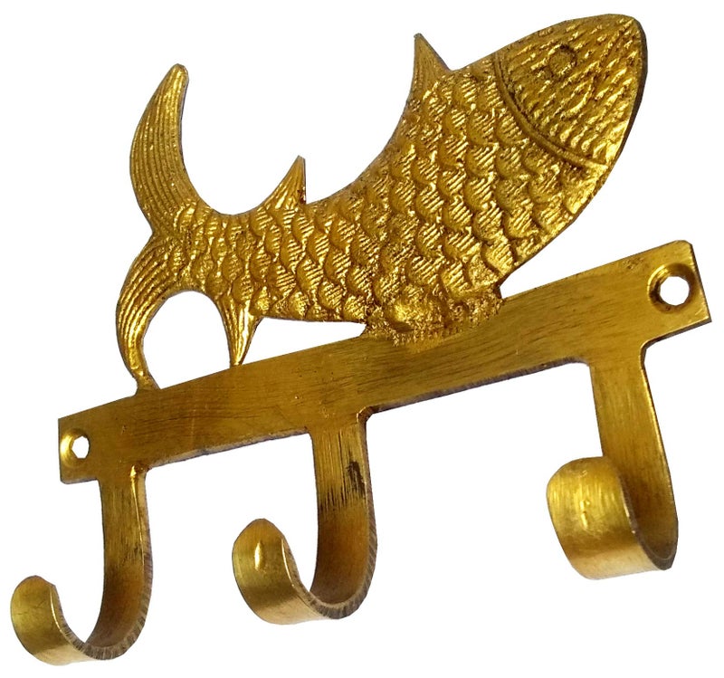 Purpledip Brass Wall Hooks 'Fishy Affair': Vintage Design Decorative Hanger (11821) - Image 5
