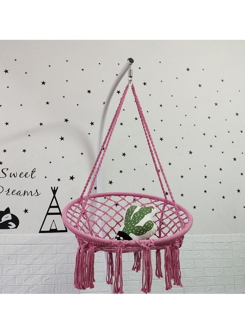 DubaiGallery كرسي أرجوحة دائري خارجي داخلي في السكن الجامعي غرفة النوم الفناء للأطفال والبالغين أرجوحة معلقة كرسي أمان فردي (اللون: وردي) - Image 3