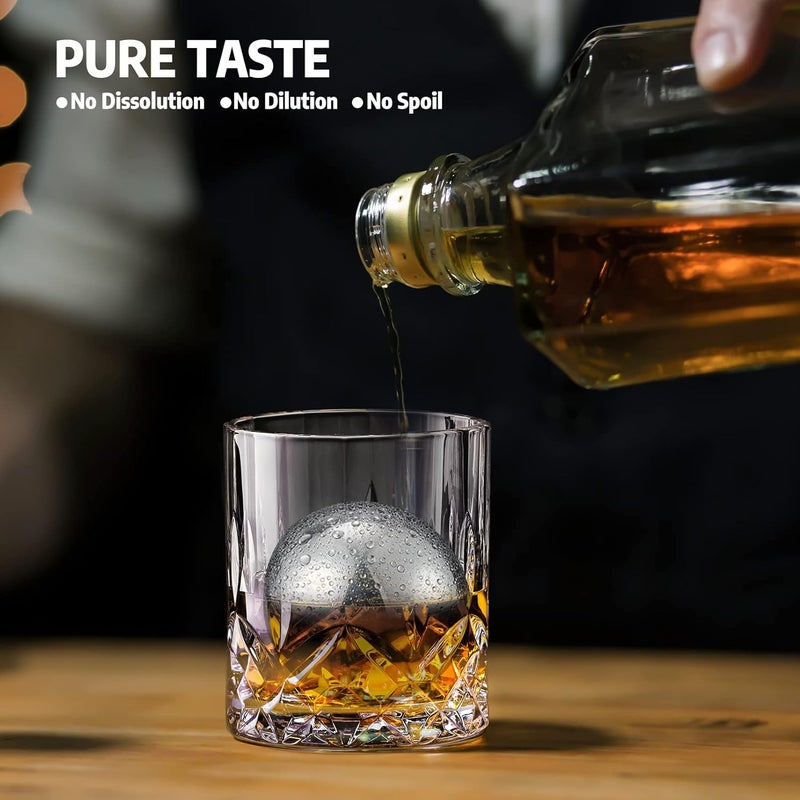 Tikaton Gifts for Men Dad Tikaton Whiskey Stones Christmas Stocking Stuffers Unique Anniversary Birthday Gift Ideas for Him Husband Boyfriend Cool Retirement Gifts for Men Silver Ball - Image 3