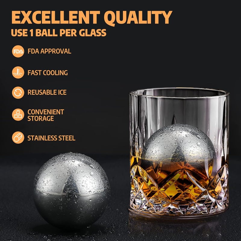 Tikaton Gifts for Men Dad Tikaton Whiskey Stones Christmas Stocking Stuffers Unique Anniversary Birthday Gift Ideas for Him Husband Boyfriend Cool Retirement Gifts for Men Silver Ball - Image 4