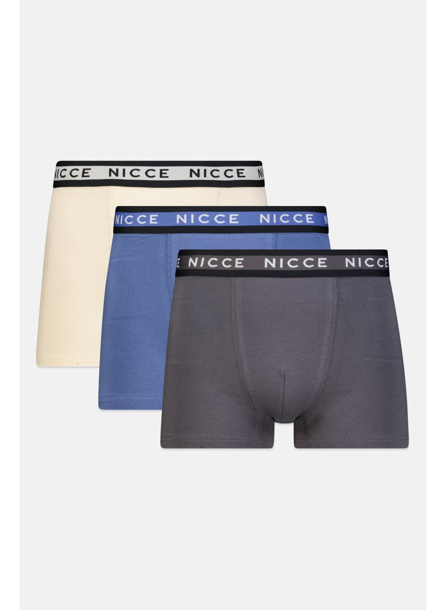 Nicce - Men 3Pcs Pack Brand Logo Boxers, Navy/Cream - Image 1