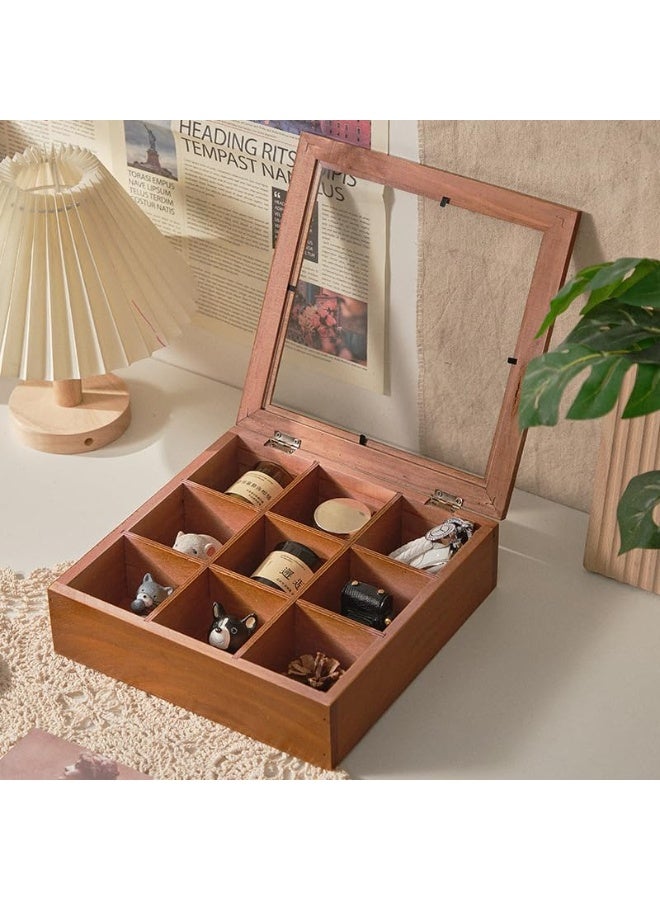 Tea bag organizer made of wood, a wooden tea box with 9 compartments and a transparent acrylic window cover; a multi-functional tea bag holder and storage box; a natural wooden storage box for tea lovers. - Image 4