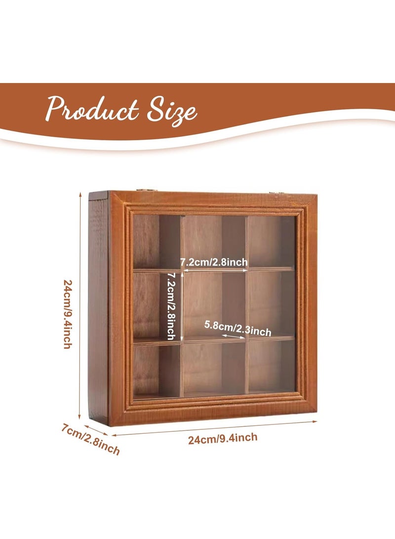 Tea bag organizer made of wood, a wooden tea box with 9 compartments and a transparent acrylic window cover; a multi-functional tea bag holder and storage box; a natural wooden storage box for tea lovers. - Image 2