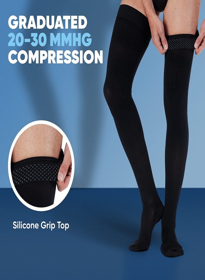 ABSOLUTE SUPPORT Compression Stockings for Men - Made in The USA Thigh High with Grip Top - Firm Medical Graduated Compression Socks Men 20-30mmhg - Black, Size X-Large - SKU: A2017BL4 Varicose Vein - Image 5