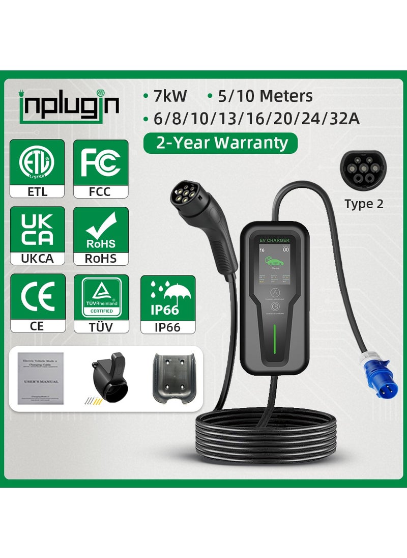 Generic INPLUGIN ia02 Portable PHEV/EV Charger (7kW / 32A / 220V / 5 & 10 Meters / Type-2 / Level 2) Home Car AC Charging Station  - Image 1