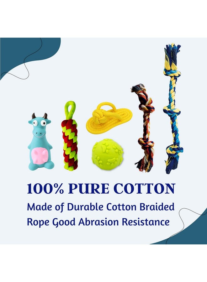 Generic 6 In 1 Squeaky And Chew Rope Dog Toy Combo - (2Knot Rope + 3Knot Rope + Slipper + Corn Stick + Claw Ball + Blue Bull) | Chewing, Playing, & Teething For Small Dogs And Puppies  - Image 4