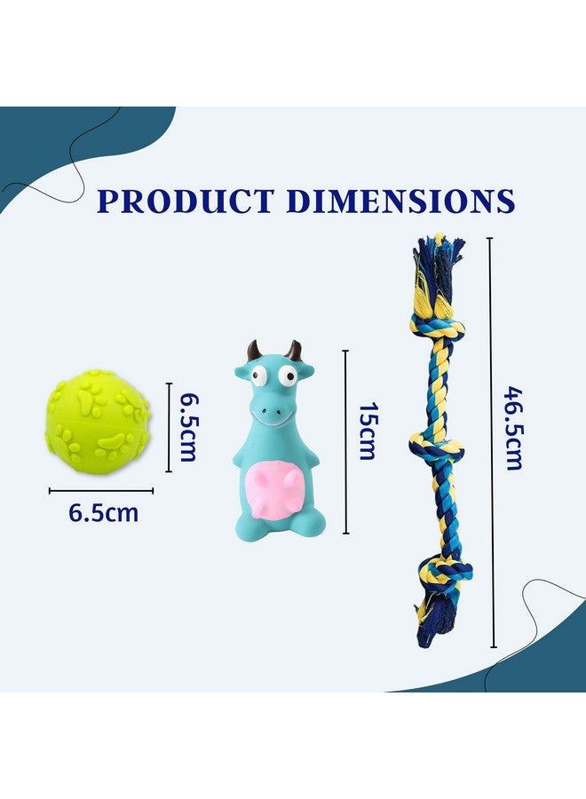 Generic 6 In 1 Squeaky And Chew Rope Dog Toy Combo - (2Knot Rope + 3Knot Rope + Slipper + Corn Stick + Claw Ball + Blue Bull) | Chewing, Playing, & Teething For Small Dogs And Puppies  - Image 3