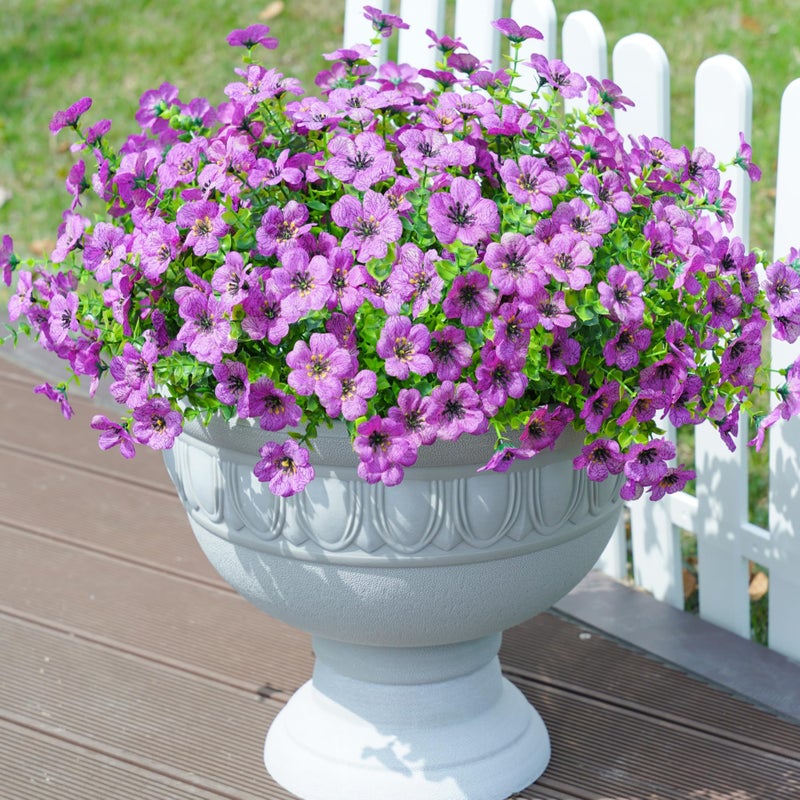 florisso Artificial Fake Plants Flowers for Outdoor Outside Summer Decoration, 12 Bundles Faux UV Resistant Look Real Silk Purple Daisy for Porch Patio Home Window Box Yard Garden Planter - Image 1