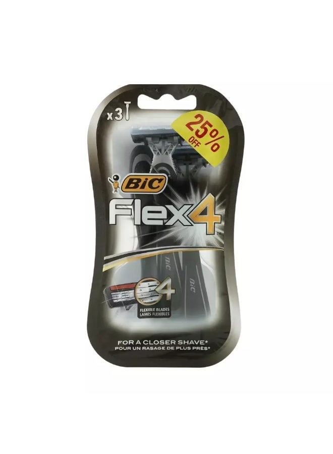 Bic Bic Flex4 Flexible 4 Blades Razor for Closer Shave- 3pcs - Image 1