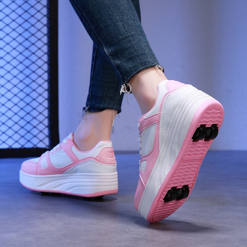 Kids Detachable Roller Shoes Unisex 2309 pink four-wheel ultra light without lights 