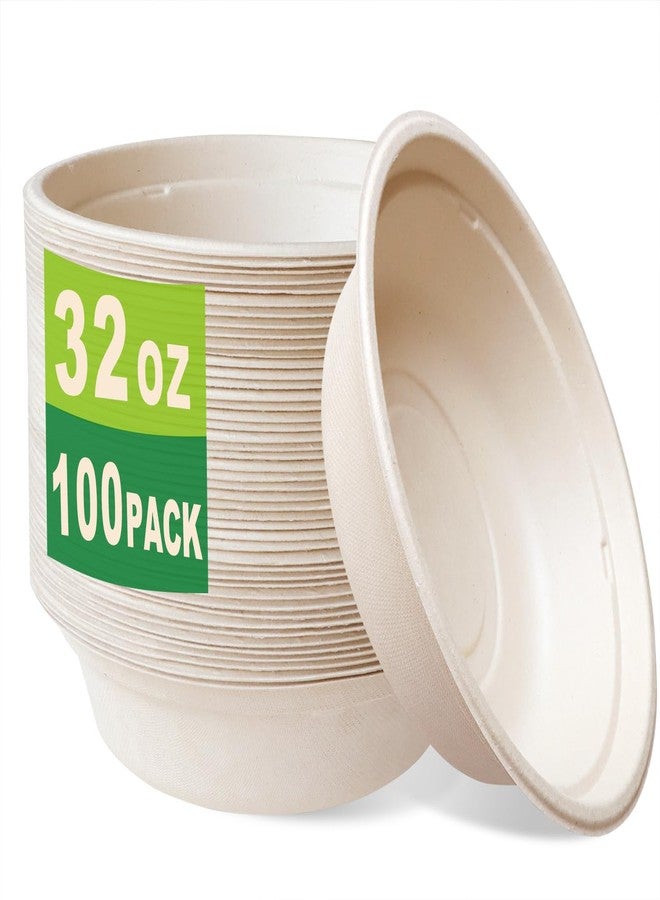 GreenWorks 100 Count 32 OZ Compostable Bowls, Natural Biodegradable Bagasse and Bamboo fiber Paper Bowls - Image 1