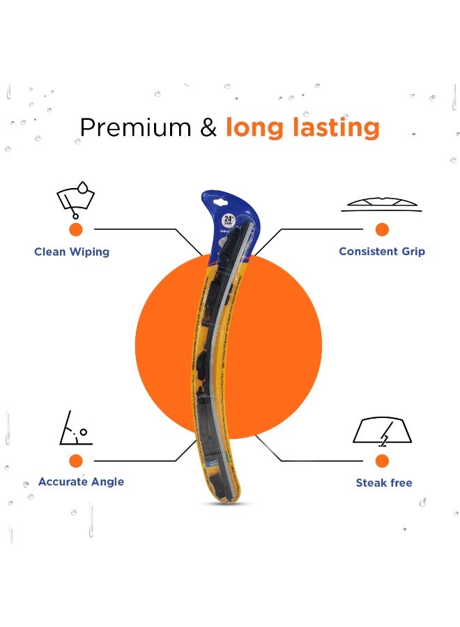 Vision X Universal 24 Inch All Weather Car Wiper Blade with 10 Adapters, Natural Rubber, Anti-Noise, Metal Body, Streak-Free Clear Vision - Image 4