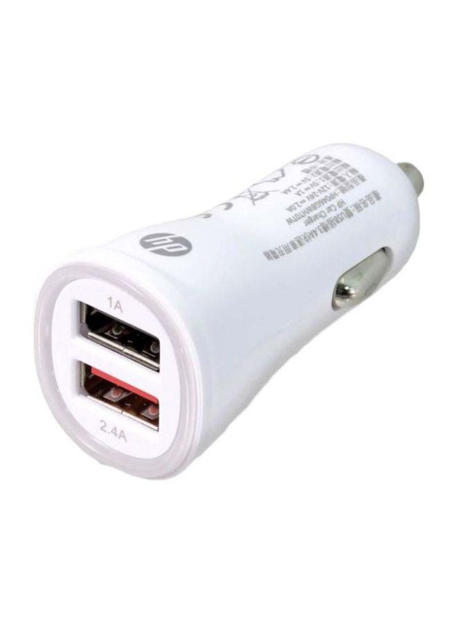 شاحن سيارة بمنفذ USB مزدوج أبيض