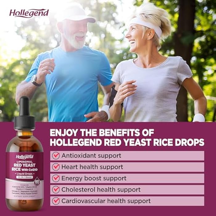 Hollegend Liposomal Red Yeast Rice with CoQ10 Liquid Drops, Organic Red Rice Yeast Extract with Citrus Bergamot,Omega-3,Magnesium Glycinate, Vitamin D3 K2,Vegan,Natural Blueberry Flavor,2 FL OZ - Image 5
