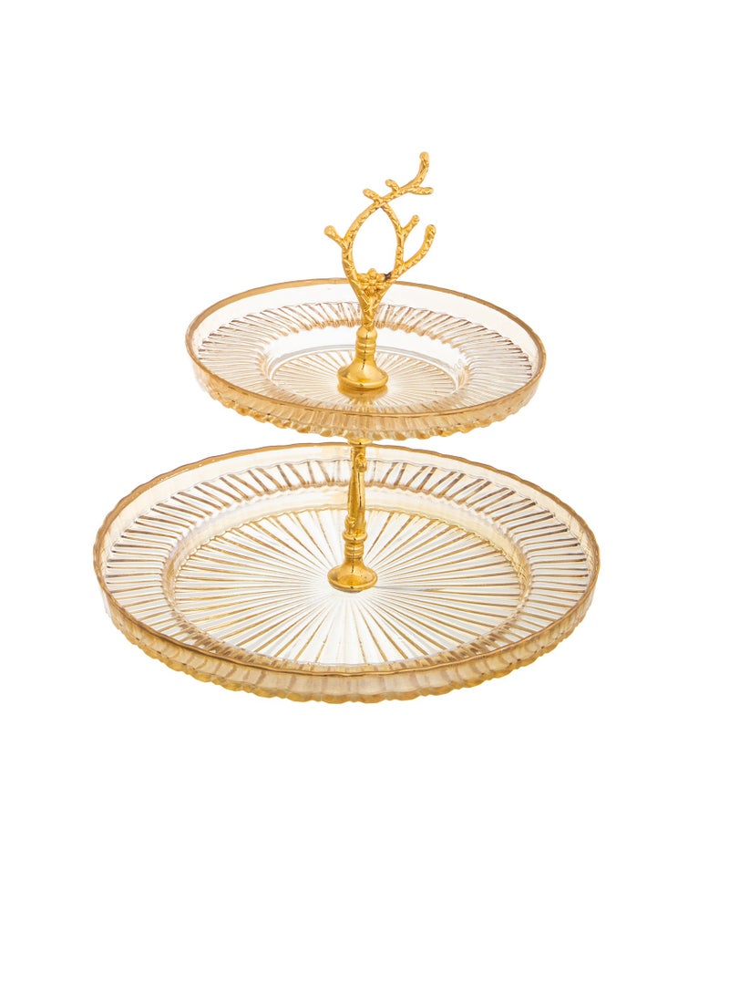 Glass serving plate 2 floors 17 cm gold color