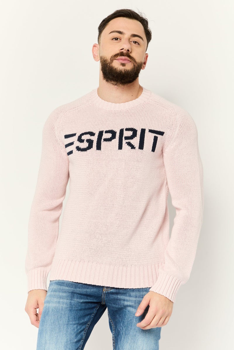 ESPRIT Men Ribbed Collar  Knitted Sweaters, Pink - Image 1