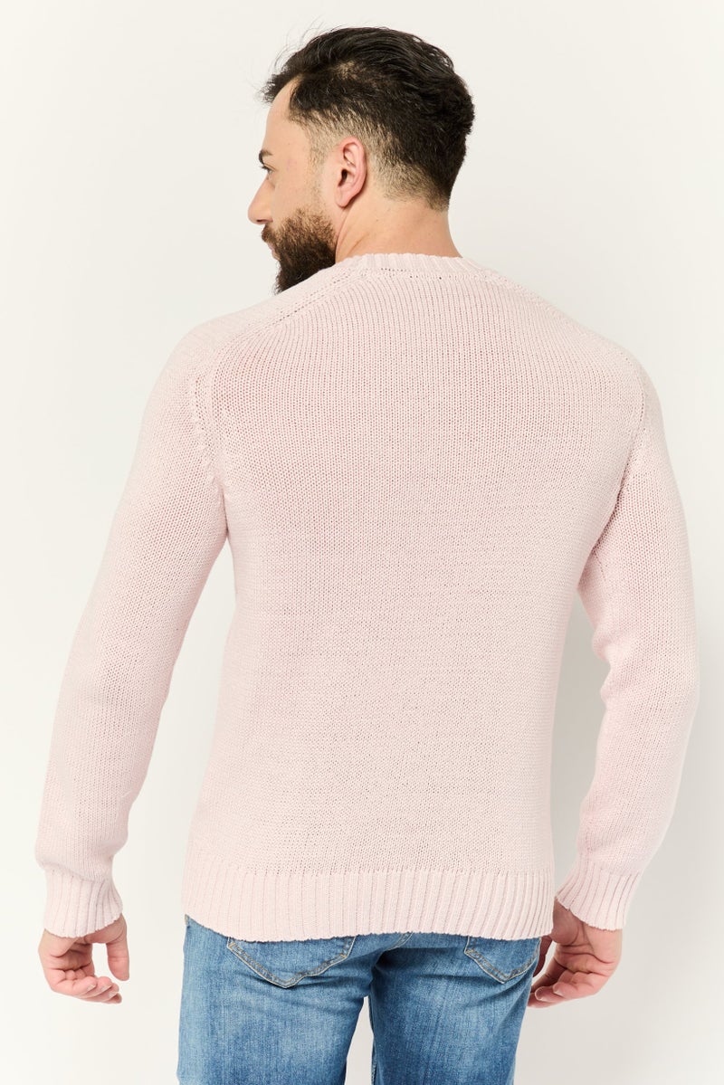ESPRIT Men Ribbed Collar  Knitted Sweaters, Pink - Image 3