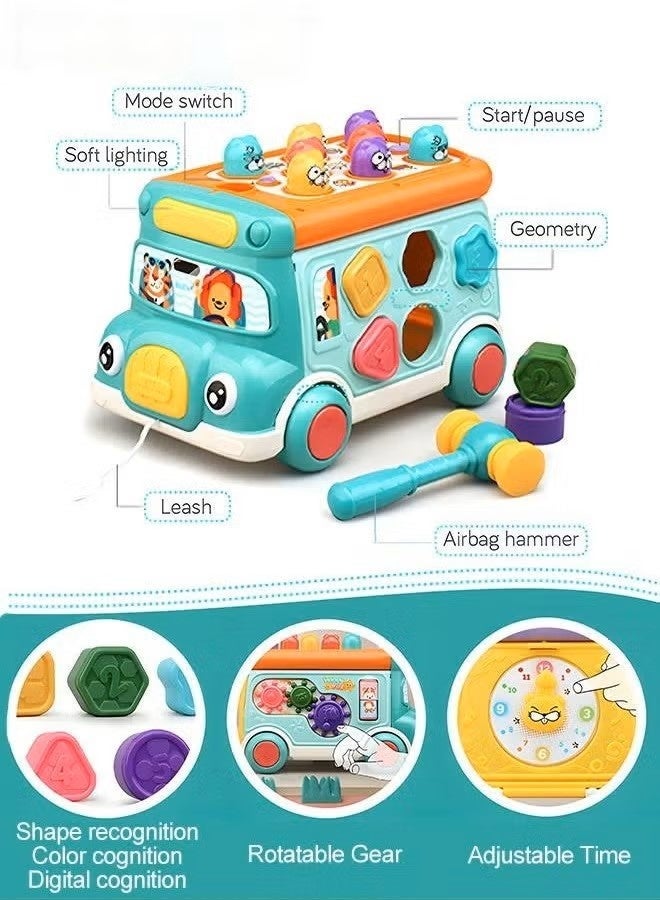 O2. Multifunctional Educational Bus Toy with Light & Sound – 6-in-1 Activity Learning Bus with Shape Sorting, Whack-a-Mole, Pull Along Rope & Music for Toddlers 3+ - Image 4