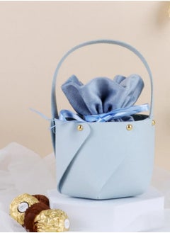 Generic Light Blue Favour Leather Drawstring Velvet Candy Packaging Box Bag with Bowknot  - Image 1