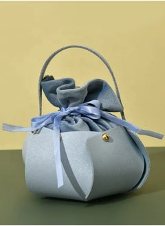 Generic Light Blue Favour Leather Drawstring Velvet Candy Packaging Box Bag with Bowknot  - Image 2
