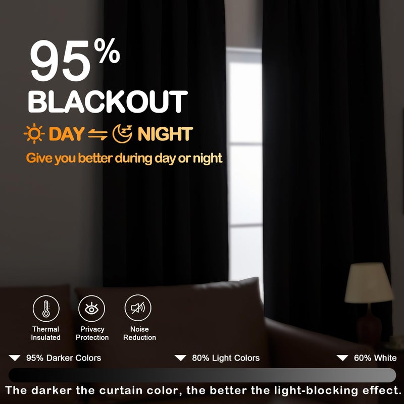 OVZME Black Blackout Curtains for Bedroom 84 Inch Length 2 Panels Set, Soft Fabric Room Darkening Curtains for Living Room, Dual Rod Pocket Design Modern Window Treatment Drapes, 2x40Wx84L Inches - Image 5
