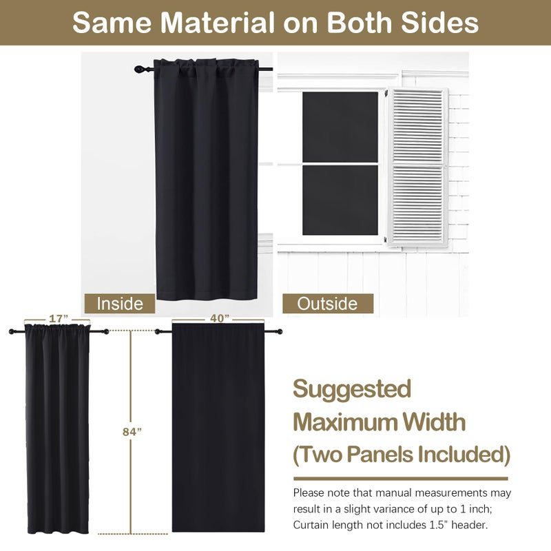 OVZME Black Blackout Curtains for Bedroom 84 Inch Length 2 Panels Set, Soft Fabric Room Darkening Curtains for Living Room, Dual Rod Pocket Design Modern Window Treatment Drapes, 2x40Wx84L Inches - Image 2
